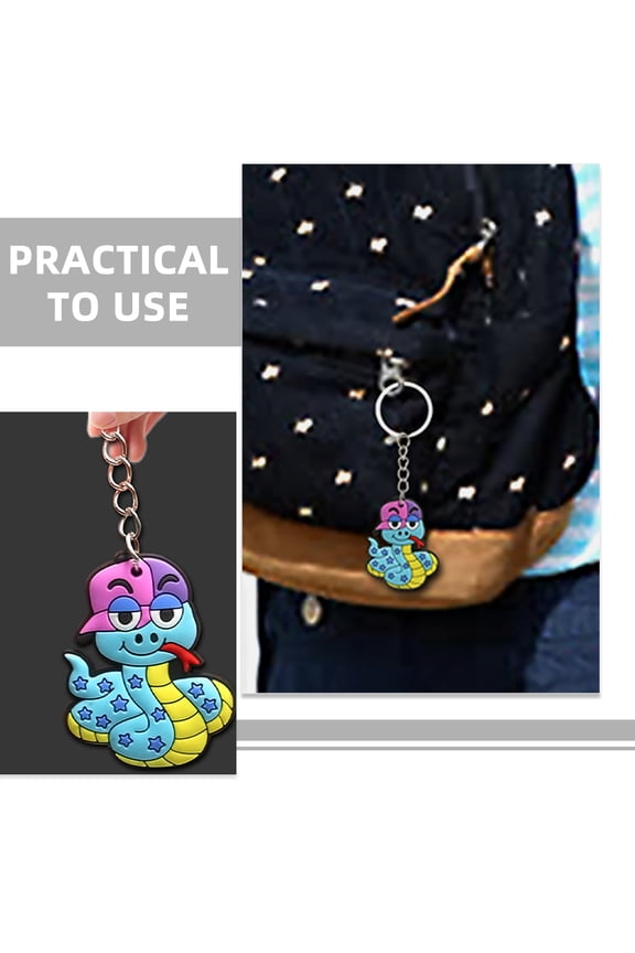 Assorted Color Snake Pendant Keychain Set, 12 Pieces PVC and Metal Decorative Accessories