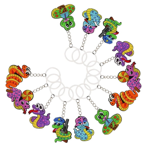 AURARMLET Assorted Color Snake Pendant Keychain Set, 12 Pieces PVC and Metal Decorative Accessories