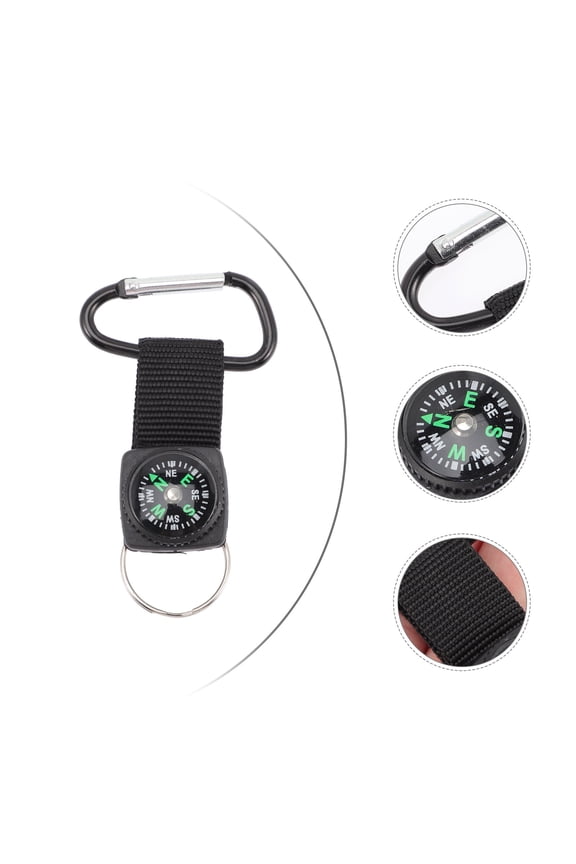Camping Keychain 18Pcs Black Webbing Fabric Aluminum Alloy with Compass for Outdoor