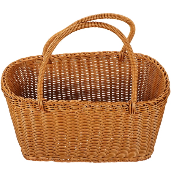 AURARMLET Simple Design Beige Woven Plastic Basket for Picnic Fruit Picking and Home Decor