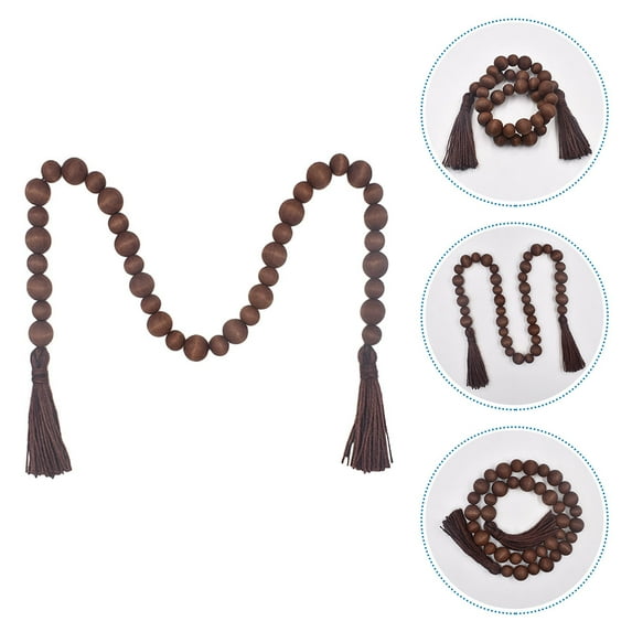 AURARMLET 1Pack Farmhouse Bead Garland Wooden Beaded Garland 82x2.5in Coffee Decor