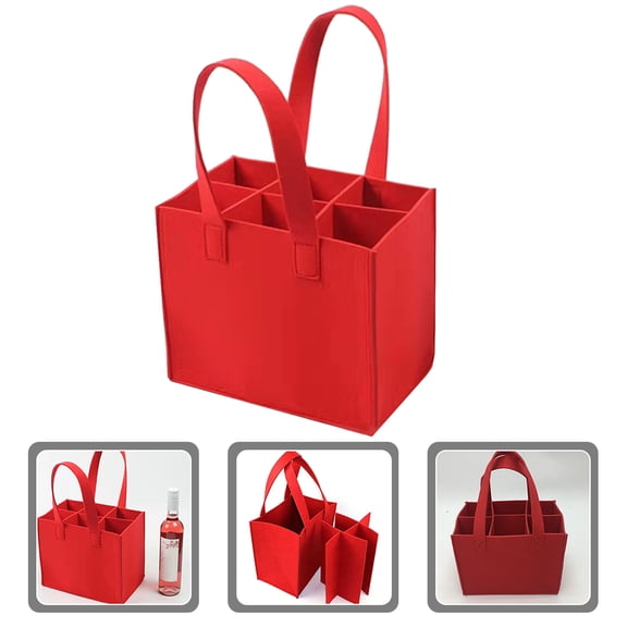 AURARMLET Red Felt Wine Carrying Bag Transportation Tote Portable Bottle Holder 1 Set