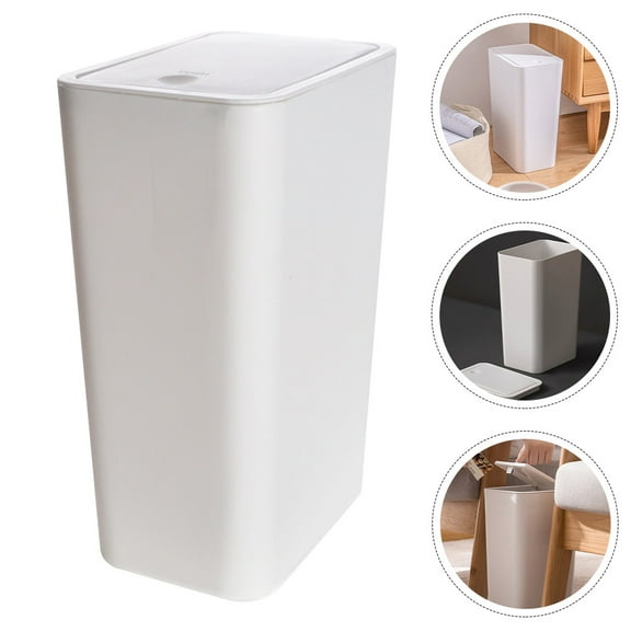 AURARMLET Bathroom Trash Can with Lid, White Plastic Waste Bin, Compact 13x8.7x6.1 Inch, Kitchen and Office Trash Container