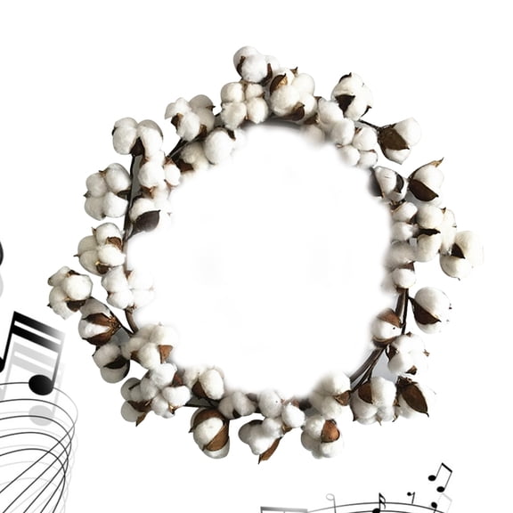 AURARMLET 1-Pack White Simulation Dry Cotton Wreath 17.3x17.3x3.5in Rustic Wood for Balcony and Home Decor