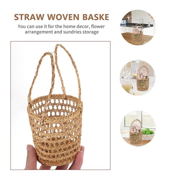 AURARMLET 1Pack Straw Weaving Craft Flower Basket Portable Design For Home And Outdoor Use 22.5X11Cm
