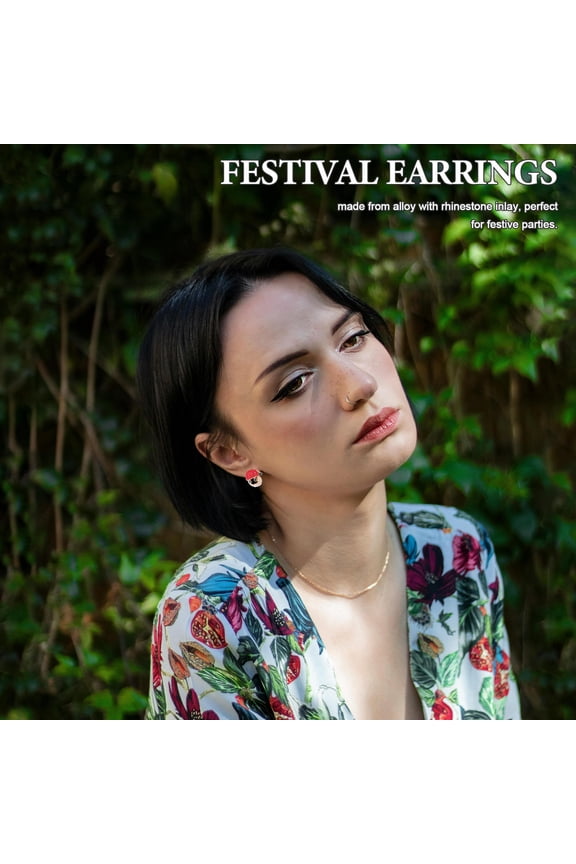 1Pairs Holiday Santa Earrings with Rhinestone Inlay Lightweight Alloy for Xmas Celebrations