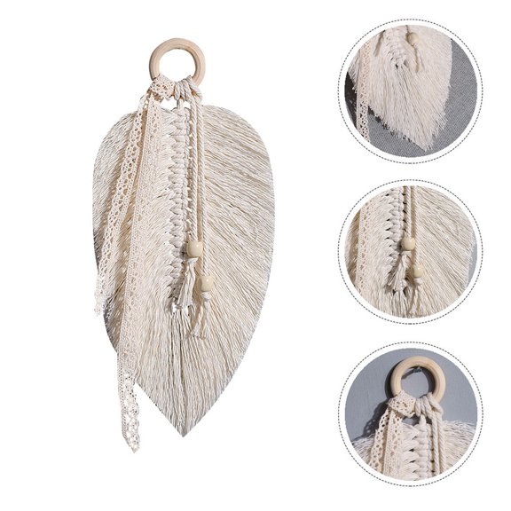 AURARMLET 1 Piece Beige Cotton Rope Leaf Wall Hanging Tapestry, Hand Woven Boho Macrame Wall Decor for Bedroom and Living Room