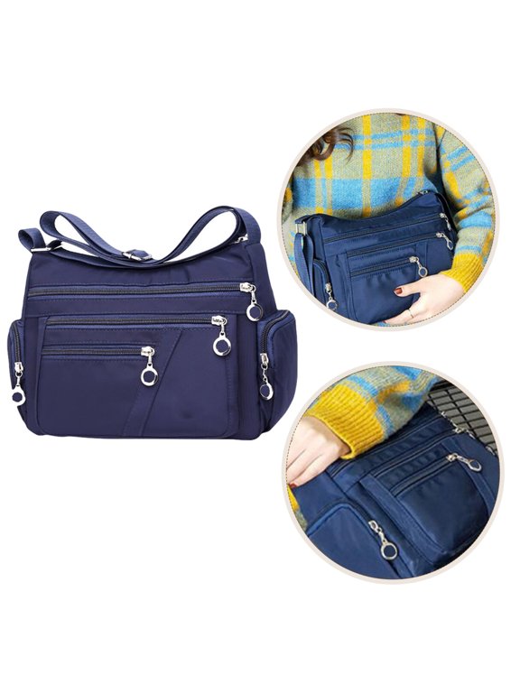 Washable Nylon Shoulder Bag, , Multi-Layer Organizer for Small Items, Lightweight Crossbody Handbag
