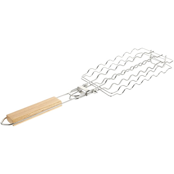 AURARMLET Home Use Stainless Steel Barbecue Tool with Wooden Handle for Sausage Fish and Beef Grilling