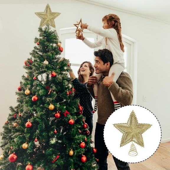 AURARMLET Golden Plastic Star Ornament Treetop Decoration for Christmas Tree Holiday Decor