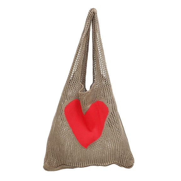 AURARMLET Knit Heart Pattern Reusable Grocery Shopping Bag 1Set 23.58X14.15In