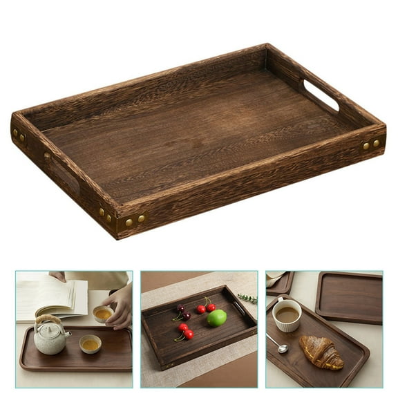 AURARMLET Trays for Coffee Table Japanese Style Tea Tray Dark Brown 1Pcs 13.95X9.43X1.57in