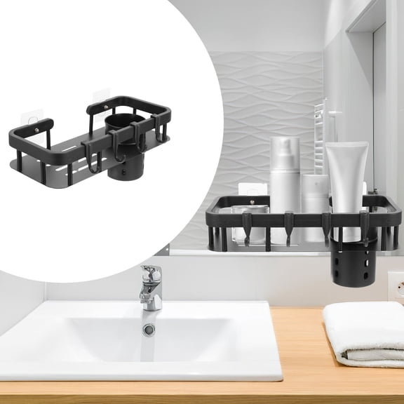 AURARMLET Black Wall-Mounted Bathroom Shelf Organizer Rack, Space-Saving Storage Solution, 1 Piece