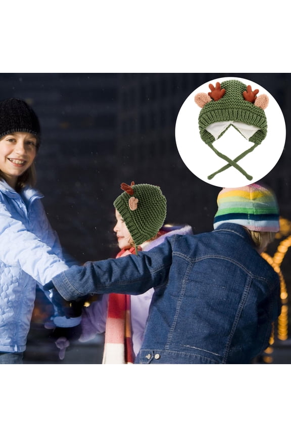 1 Piece Warm Knitted Wool Hat with Antler Design and Ear for Girls