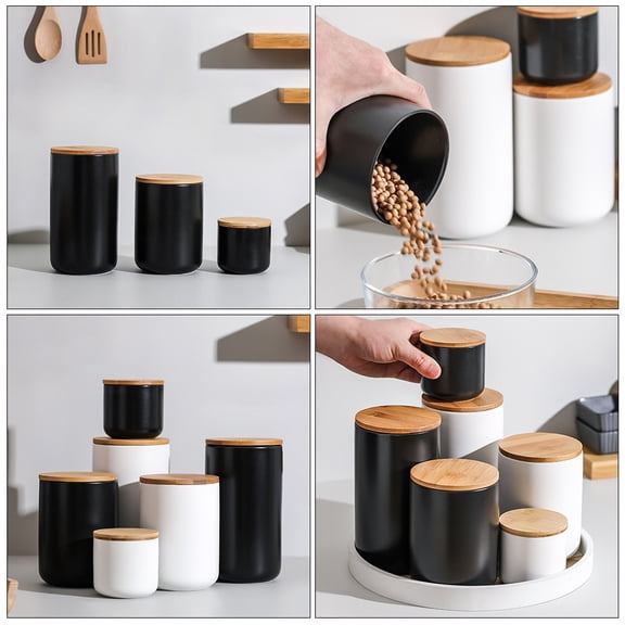 AURARMLET Ceramic Canister Set for Tea Coffee Sugar Storage Kitchen Containers Airtight Home Use