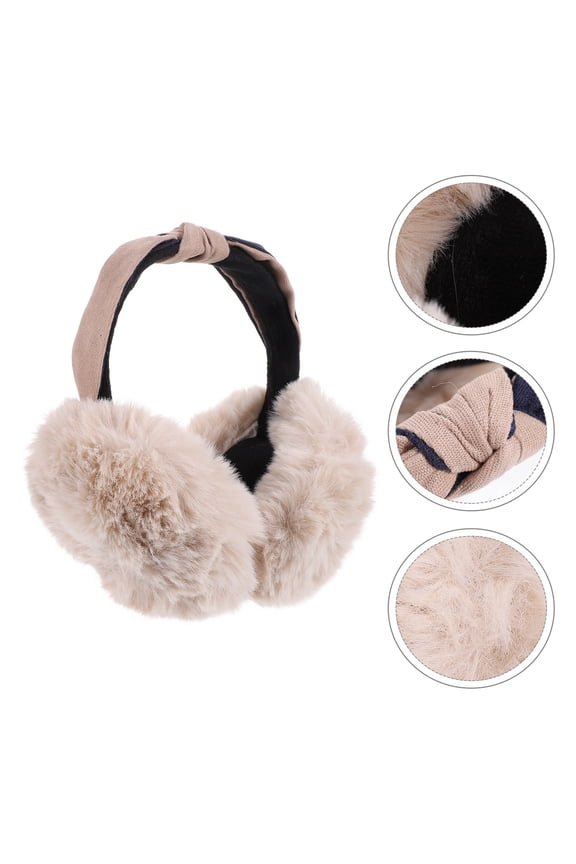 Beige Fuzzy Ear Muffs Winter Warm Keeping Foldable Design Studying Shopping