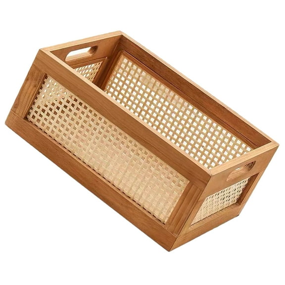 AURARMLET Rustic Wooden Woven Basket for Home Decor and Desktop Organizer, Storage Container, 1 Pack