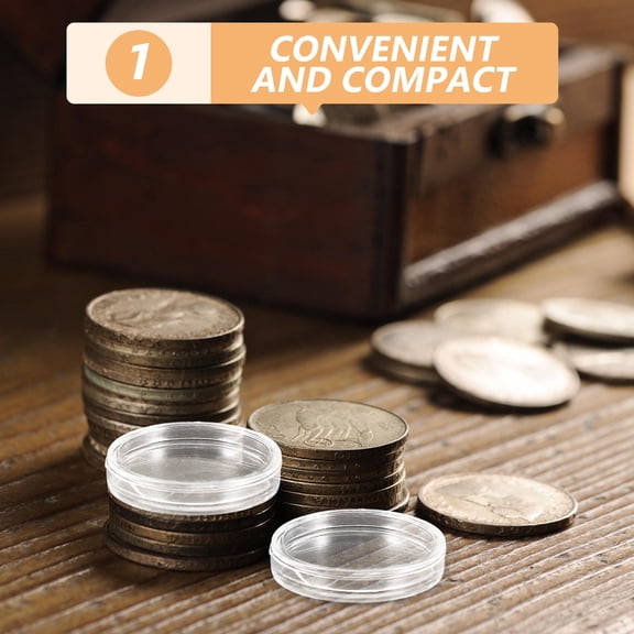 AURARMLET 1Set Compact Clear Coin Storage Container Plastic Capsule Case with Lid for Coin Collectors