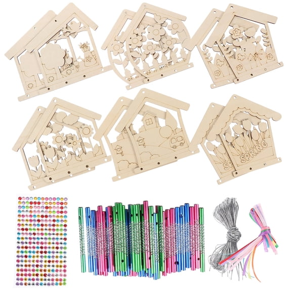 AURARMLET Wind Chime Craft Kit with Cartoon Birdhouse, Colorful Bells, Ribbons & Wires for Home Decoration