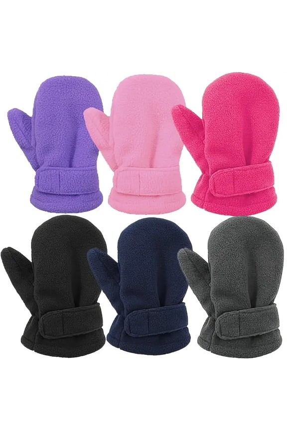 Childrens Winter Mittens Assorted Color Thick Fleece Cold Weather 2Pairs