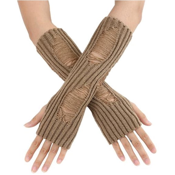 AURARMLET 2 Pairs Long Fingerless Gloves: Arm Warmers For Women - Fingerless Long Sleeve - Knitted Open Finger Gloves For Girls - Warm And Cozy Hand Mittens