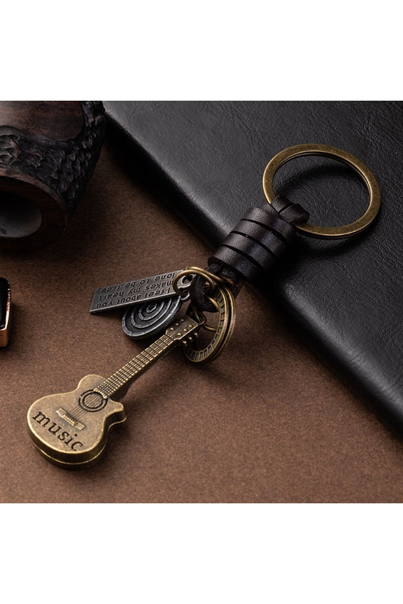 2 Pcs Guitar Keychain Vintage Zinc Alloy Key Holder Keyring Assorted Color