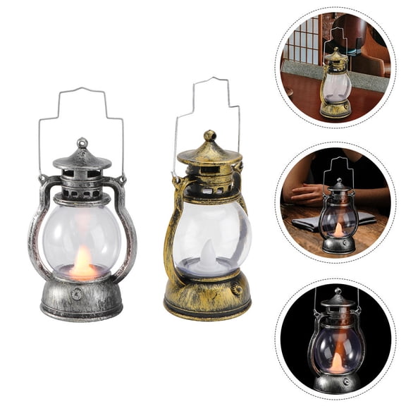 AURARMLET 2 Pcs Retro Old-Fashioned Kerosene Lamp Handheld Horse Lantern Gold Night Light