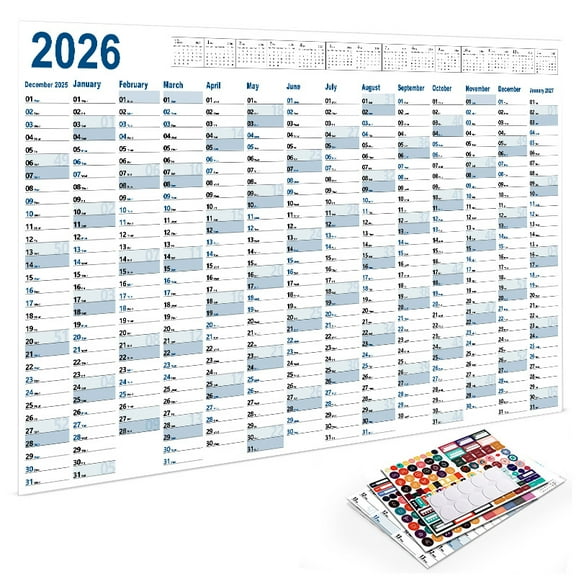 AURARMLET Large 2026 Wall Calendar Blue Paper Yearly Planner for Countdown Use 2Sets