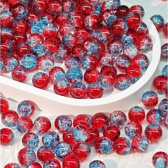AURARMLET Crackle Glass Beads Round Shiny for Bracelets and Necklaces 200Pcs
