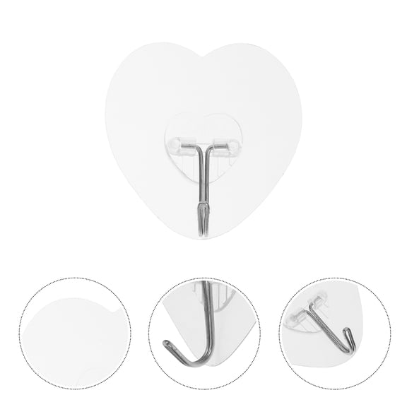AURARMLET 20Pcs Transparent Heart Shaped Adhesive Wall Hooks Strong Loadbearing Utility Ceiling Hooks for Home