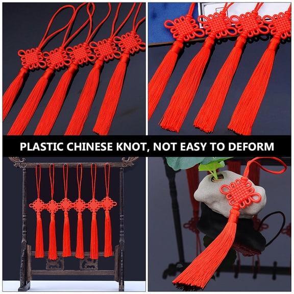 AURARMLET 20-Piece Chinese Knot Tassel Pendants, Red Polyester Plastic Car Interior Decor Accessories