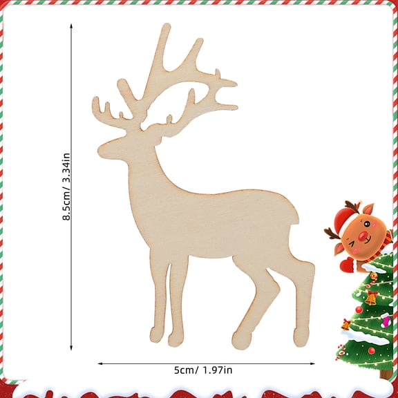 AURARMLET 25pcs Unfinished Wooden Deer Ornaments, Beige Wood Deer Shape Cutouts for Party Favors and Crafts