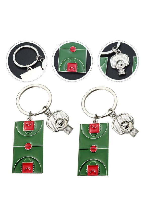 Metal Basketball Keychain Basketball Court Key Chain Zinc Alloy 2Pcs