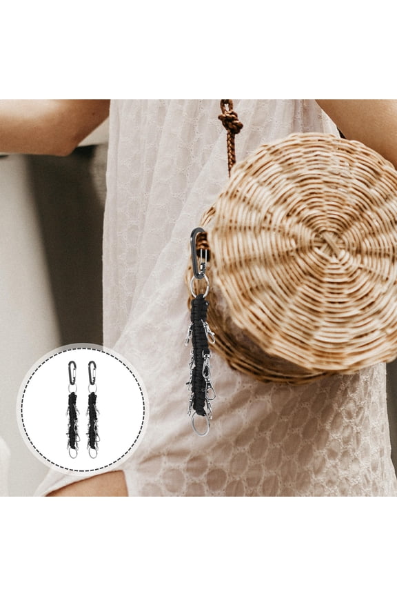 Carabiner Rope Keychain Lanyard Keychain Alloy Black 2Pcs