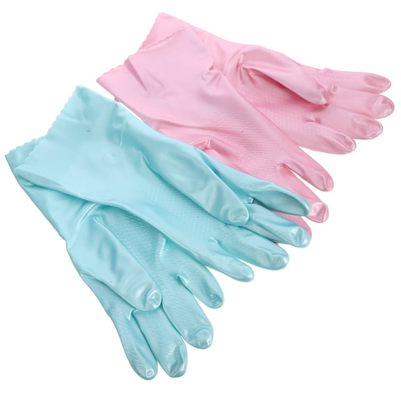 AURARMLET 2Pairs Pink Flocking Reusable Dishwashing Gloves with Slip-resistant Feature