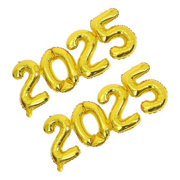 AURARMLET 2Pcs 2025 Gold Foil Number Balloons Reusable Decoration for New Year Graduation Anniversary