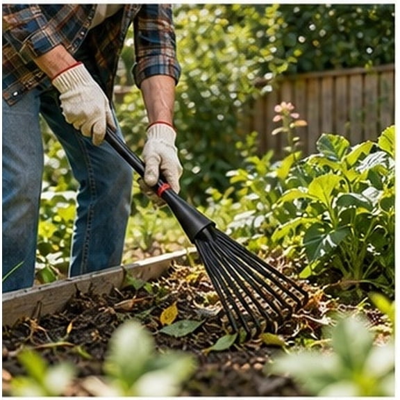AURARMLET 2Pcs 9 Root Garden Rake with Non Slip Handle for Efficient Leaf and Weed Clearing