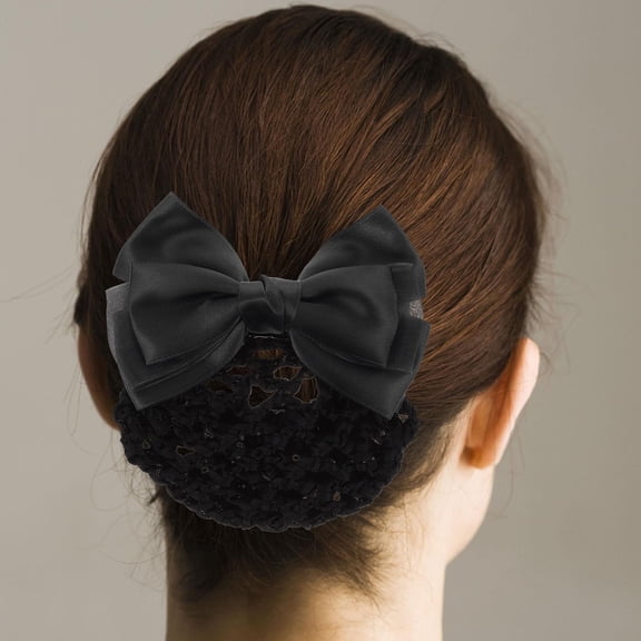 AURARMLET 2Pcs Black Hairnets for Buns with Bow Accent Ideal Hair Accessories for Formal and Casual Events