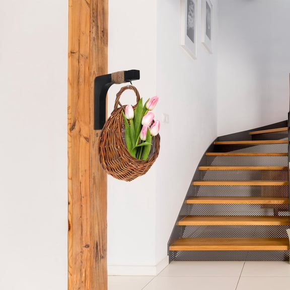 AURARMLET 2Pcs Wooden Plant Wall Hooks Black Heavy Duty Solid Wood Brackets for Indoor Outdoor Hanging Planters