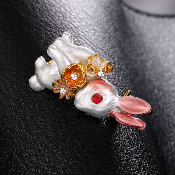 AURARMLET 2-Pack Bunny Lapel Pins for Clothing, Alloy Metal Brooch with Glossy Oil Drip Finish, Cute Animal Accessories
