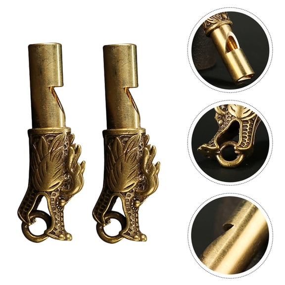 AURARMLET 2Pcs Dragon Pattern Copper Emergency Whistle Easy to Blow for Boating Safety Coffee