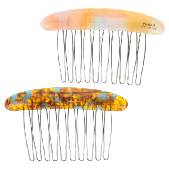 AURARMLET 2-Pack Elegant French Side Hair Combs with Iron Teeth for Versatile Styling in Assorted Colors