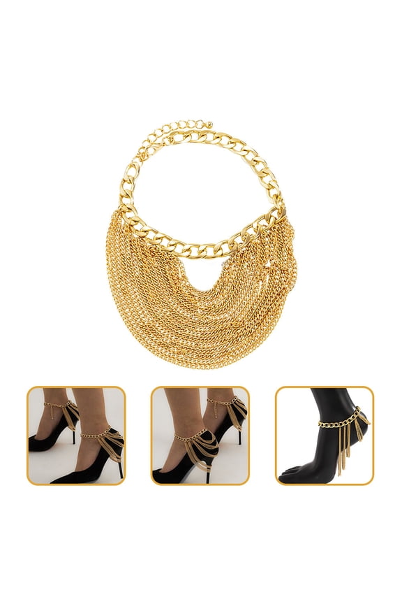 2Pcs Punk High Heels Anklet Chains Golden Lightweight Foot Accessory
