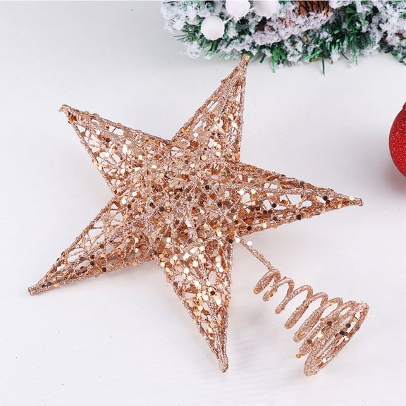 AURARMLET 2-Pack Rose Glitter Star Tree Toppers Iron Christmas Tree Ornaments Decorative Treetop Stars