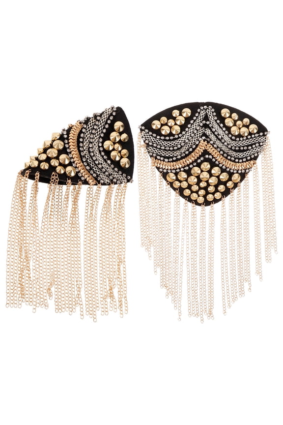 2Pcs Golden Shoulder Epaulet Jewelry with Tassel Chain for Edgy Outfit Flair