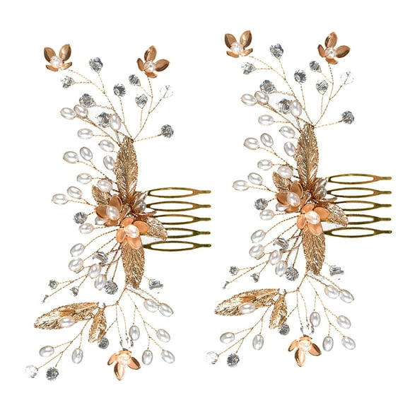 AURARMLET 2Pcs Golden Bridal Hair Combs Versatile Elegant Hair Pieces for Wedding Decoration