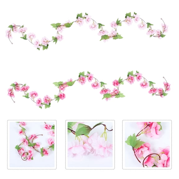 AURARMLET 2Pcs Cherry Blossom Flower Vine Artificial Hanging Gar for Wall Decor