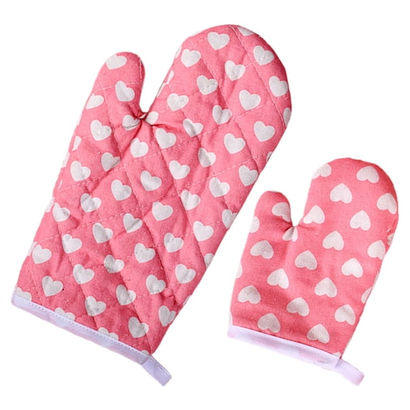 AURARMLET 2Pcs Heat Resistant Oven Gloves Pink Cotton Kitchen Mittens for Baking and Cooking