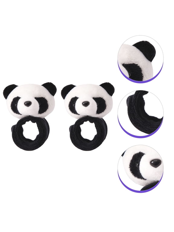 2-Pack Black Plush Bracelets with Cute Panda Design, Fun Party Supplies and Kids Accessories
