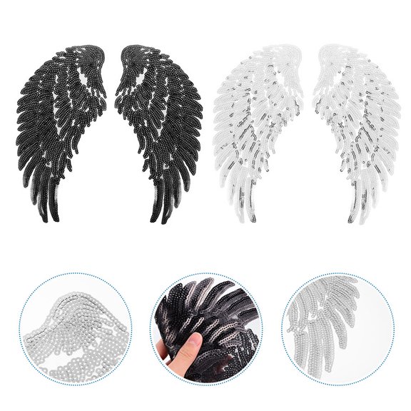 AURARMLET Lifelike Sequin Wing Applique Assorted Color DIY Clothing Decor Accessory 2Pcs